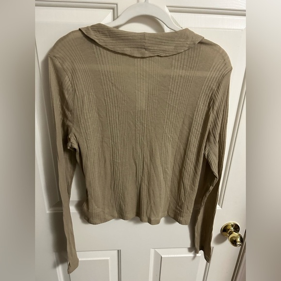 Madewell Drill Khaki Variegated Rib V-Neck Polo Shirt Size XXL NWT - Picture 5 of 6